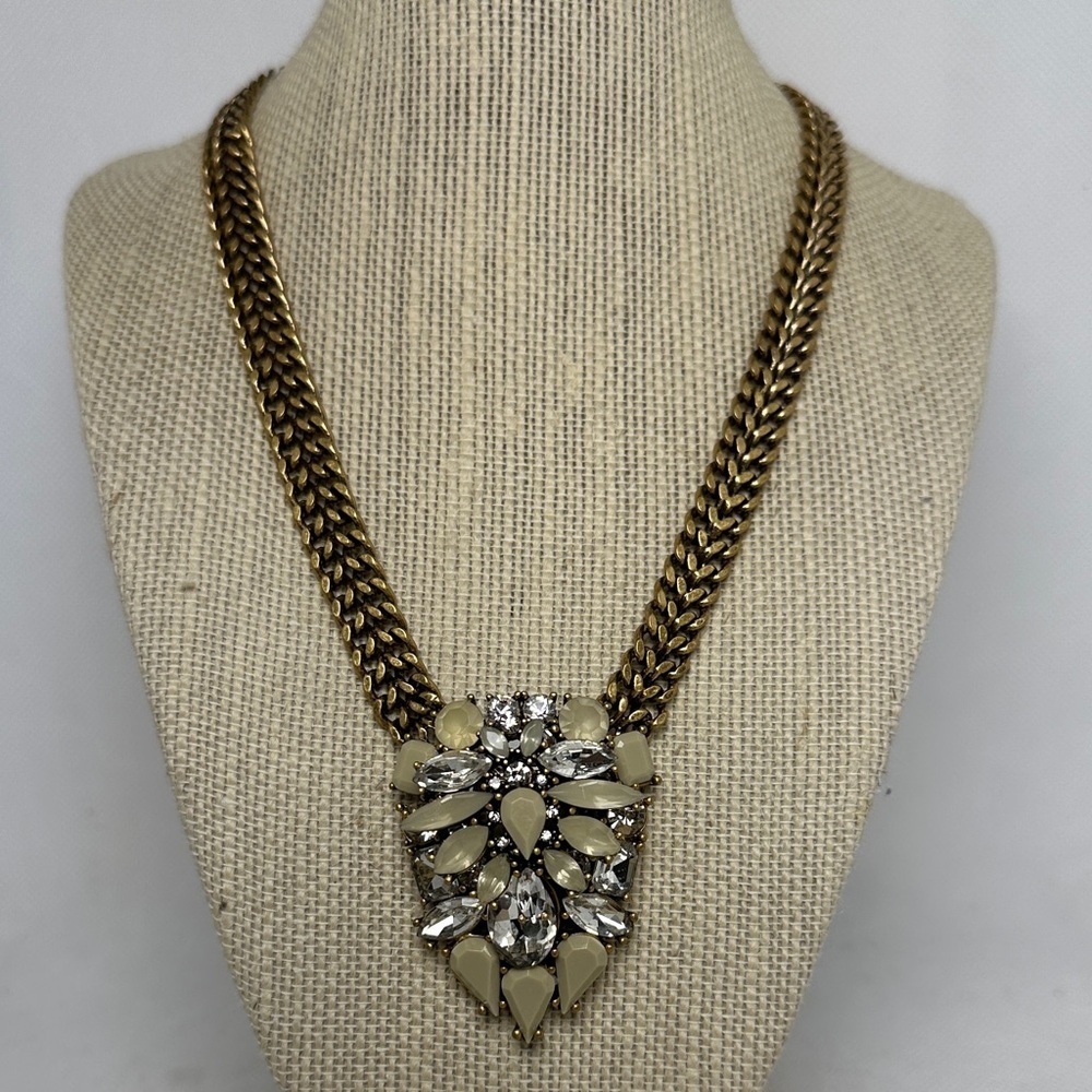J.Crew Gold Tone Crystal Bib Necklace – 15” with 2” Extender